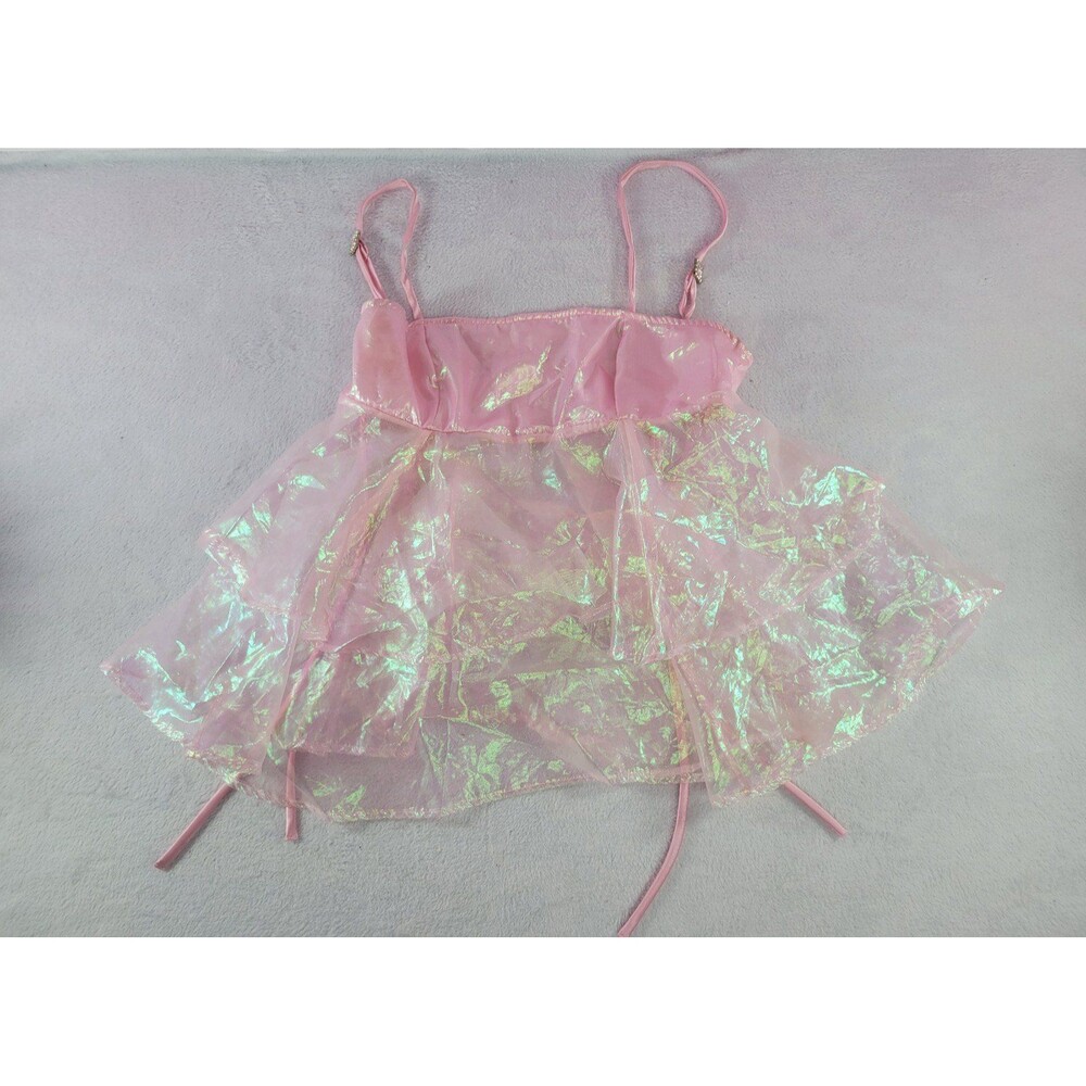 Sparkl Fairy Couture Pink Cupcake Organza Iridescent Sheer Dress Tank Top Size S
